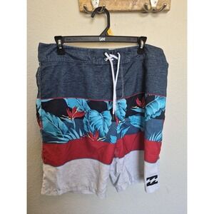 Vintage Billabong Boardshorts Mens 36 Blue Red Hawaiian Swim Trunks
